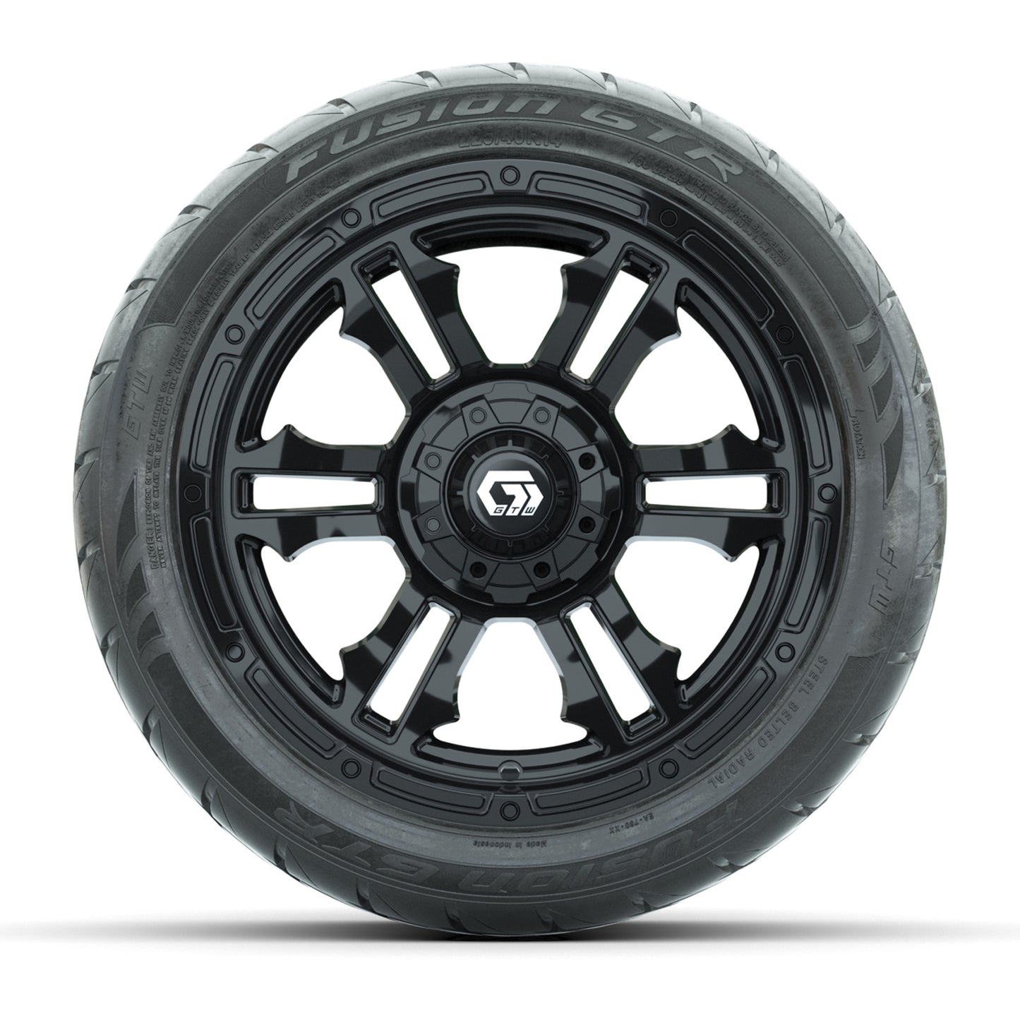 GTW® Shogun Gloss Black 14 in Wheels with 225/40-R14 Fusion GTR Steel Belt Radial Street Tires – Full Set