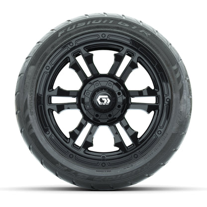 GTW® Shogun Gloss Black 14 in Wheels with 225/40-R14 Fusion GTR Steel Belt Radial Street Tires – Full Set