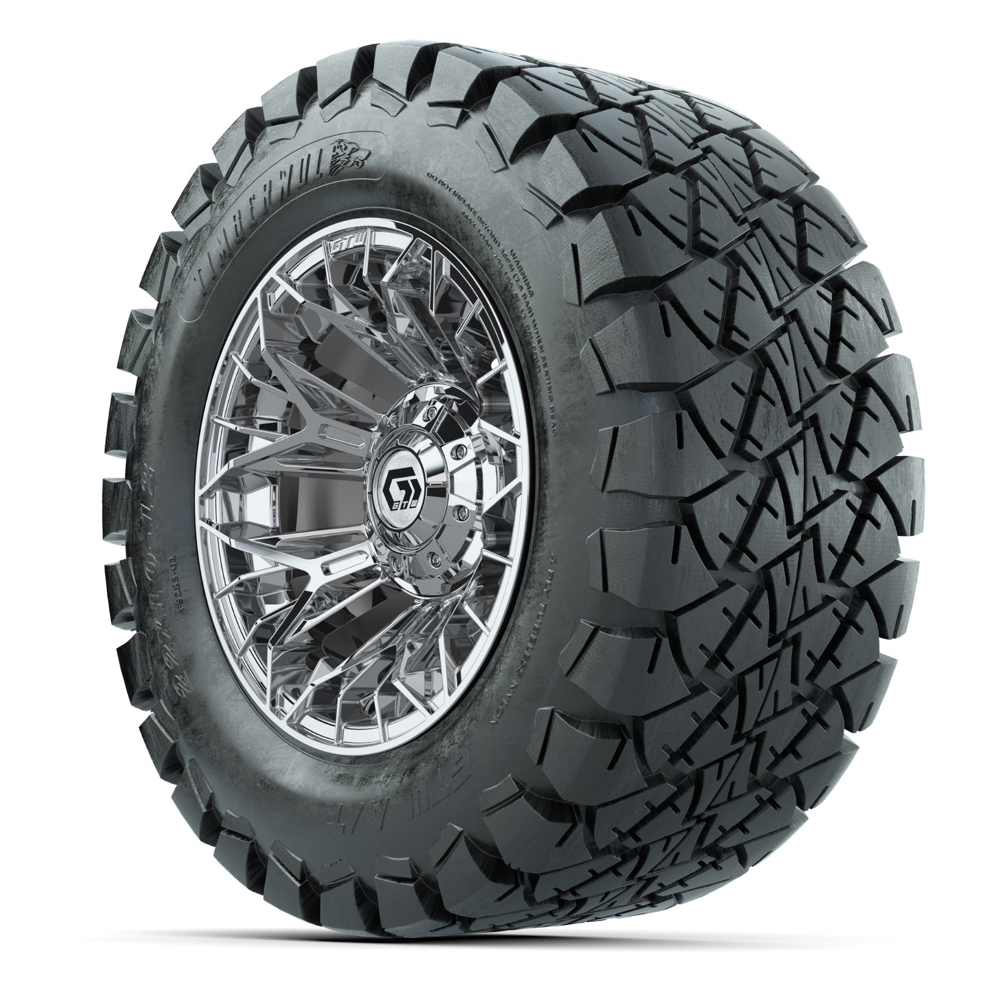GTW® Stellar Chrome 12 in Wheels with 22X10-12 Timberwolf All-Terrain Tires – Full Set