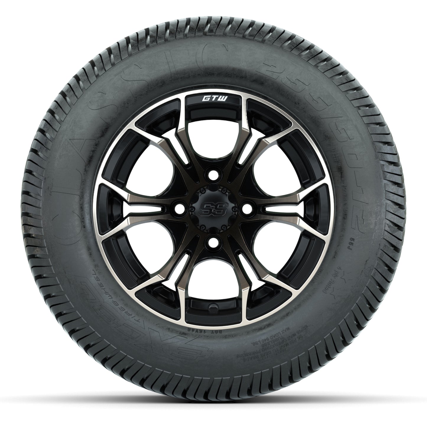 GTW® Spyder Matte Black/Bronze 12 in Wheels with 255/50-12 Excel Classic Street Tires – Full Set