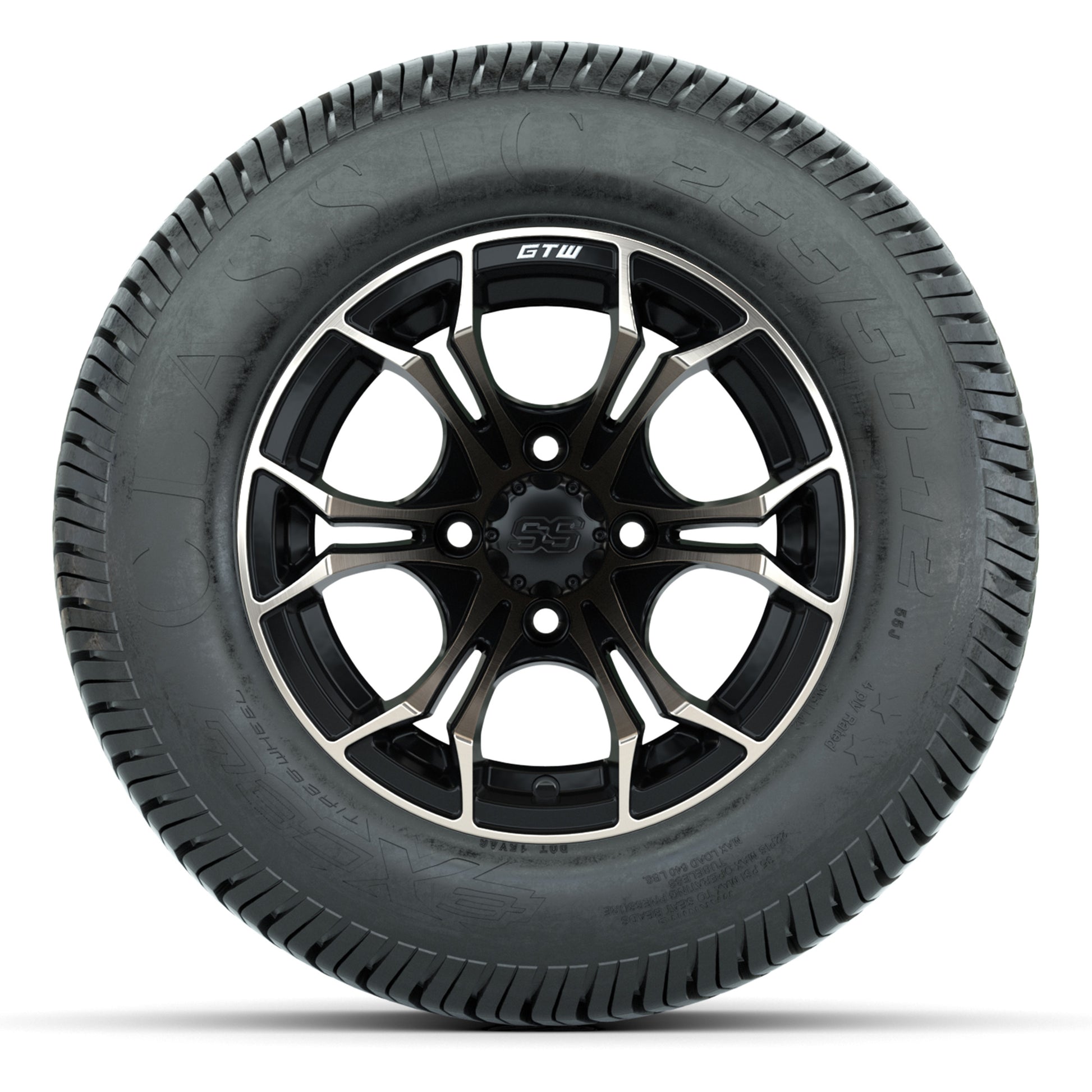 GTW® Spyder Matte Black/Bronze 12 in Wheels with 255/50-12 Excel Classic Street Tires – Full Set