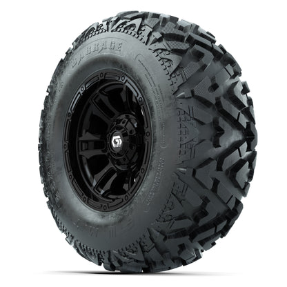 GTW® Shogun Gloss Black 12 in Wheels with 25X10-12 Barrage Mud Tires – Full Set