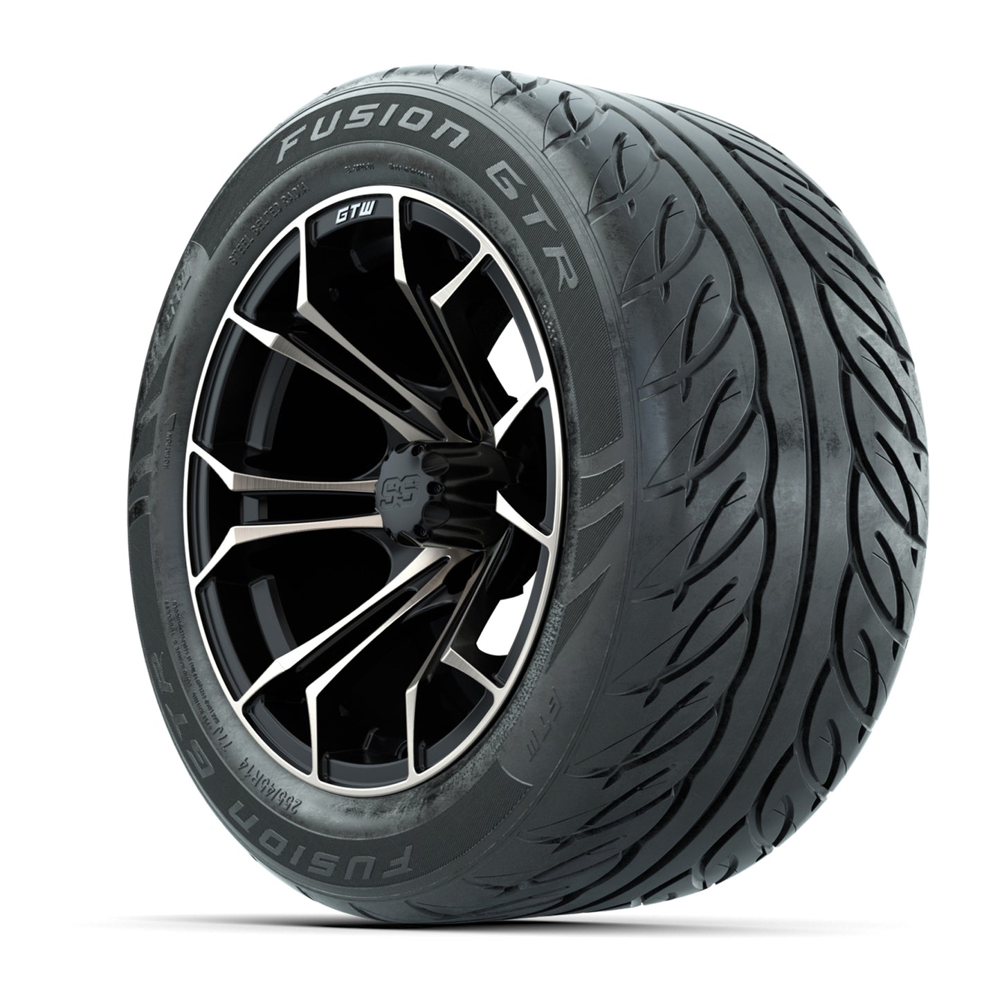 GTW® Spyder Matte Black/Bronze 14 in Wheels with 255/45-R14 Fusion GTR Steel Belt Radial Street Tires – Full Set
