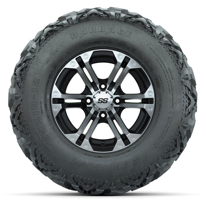 GTW® Specter Black/Machined 12 in Wheels with 25X10-12 Barrage Mud Tires – Full Set