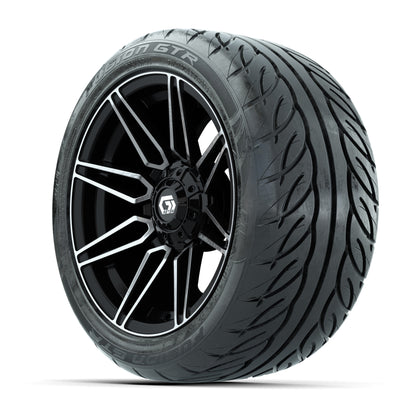 GTW® Stealth Black/Machined 14 in Wheels with 225/40-R14 Fusion GTR Steel Belt Radial Street Tires – Full Set