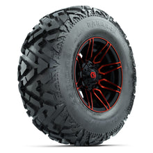 GTW® Stealth Red/Machined 12 in Wheels with 25X10-12 Barrage Mud Tires – Full Set