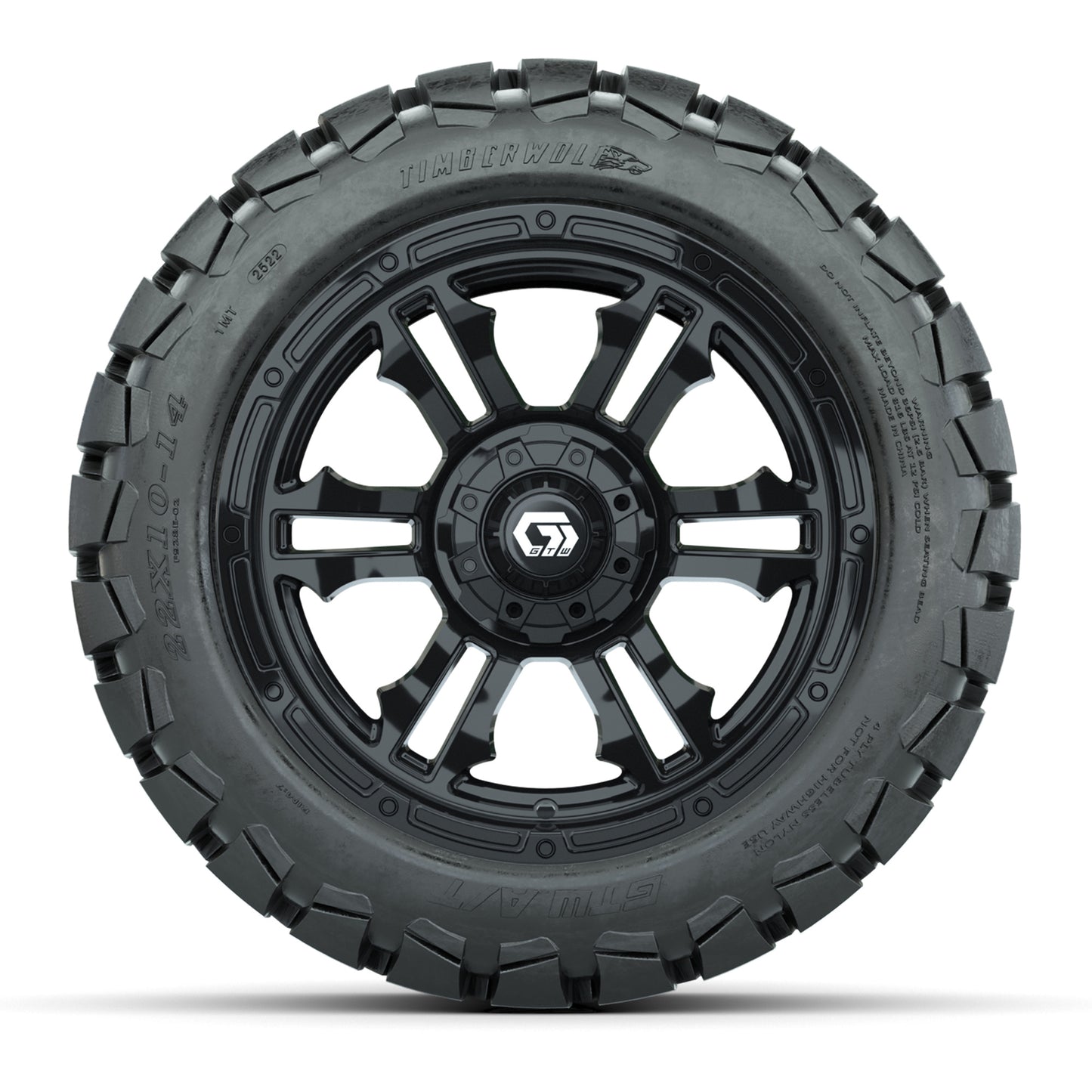 GTW® Shogun Gloss Black 14 in Wheels with 22x10-14 Timberwolf All-Terrain Tires – Full Set