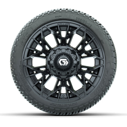 GTW® Stellar Black 12 in Wheels with 205/30-12 Fusion Street Tires - Full Set