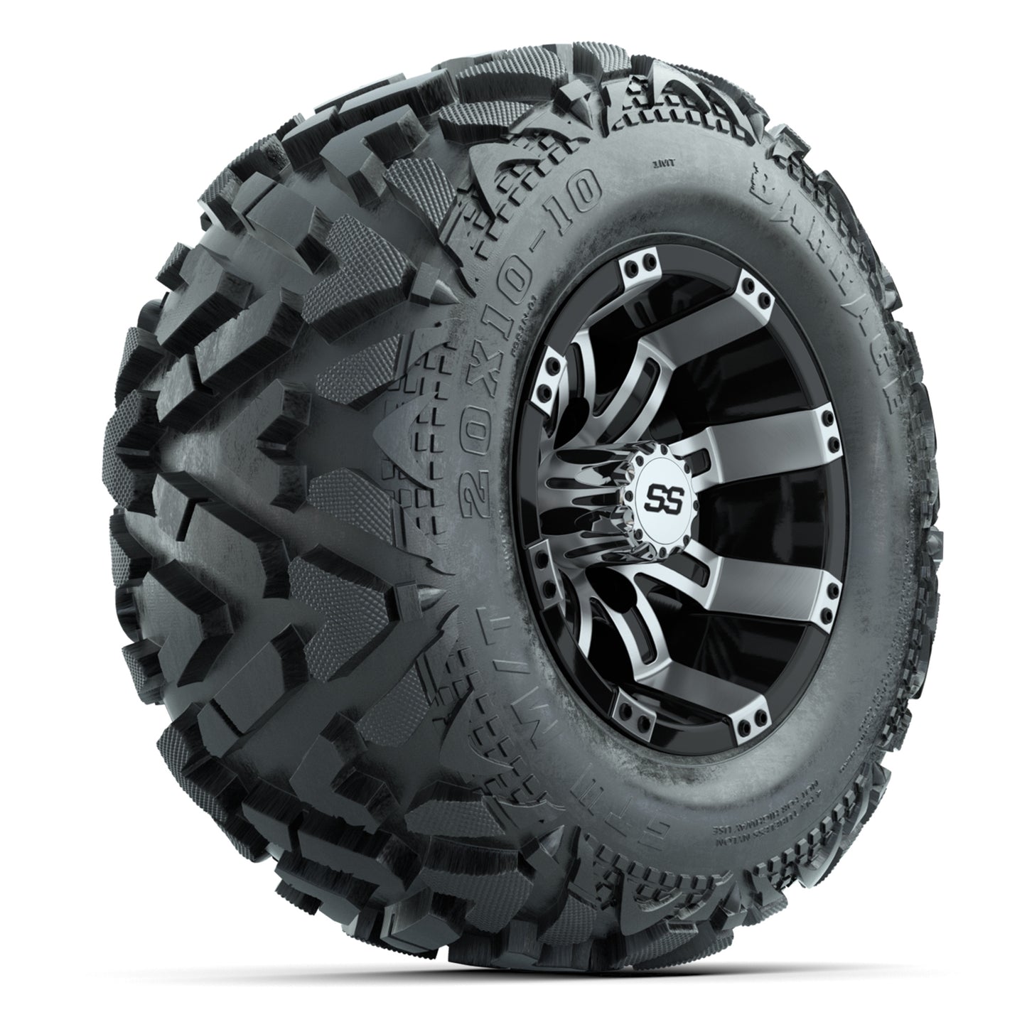 GTW Tempest Black/Machined 10 in Wheels with 20x10-10 Barrage Mud Tires – Full Set