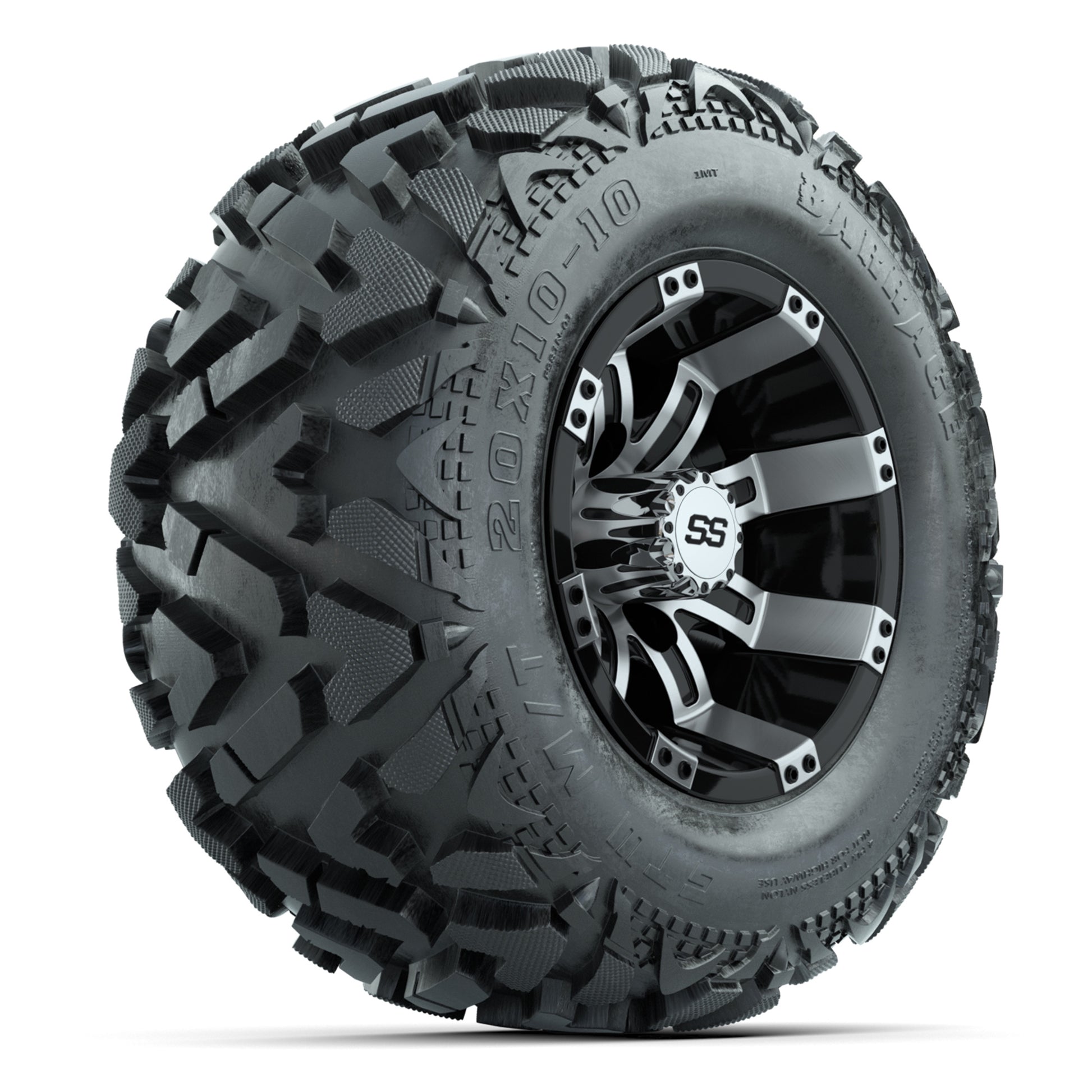 GTW Tempest Black/Machined 10 in Wheels with 20x10-10 Barrage Mud Tires – Full Set