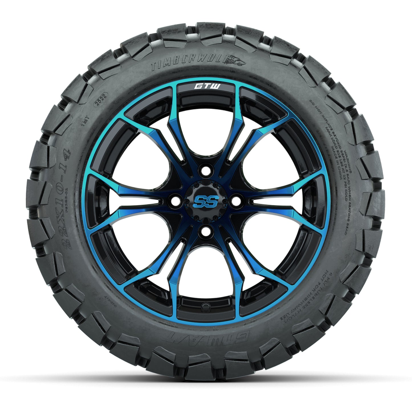 GTW Spyder Blue/Black 14 in Wheels with 22x10-14 GTW Timberwolf All-Terrain Tires – Full Set