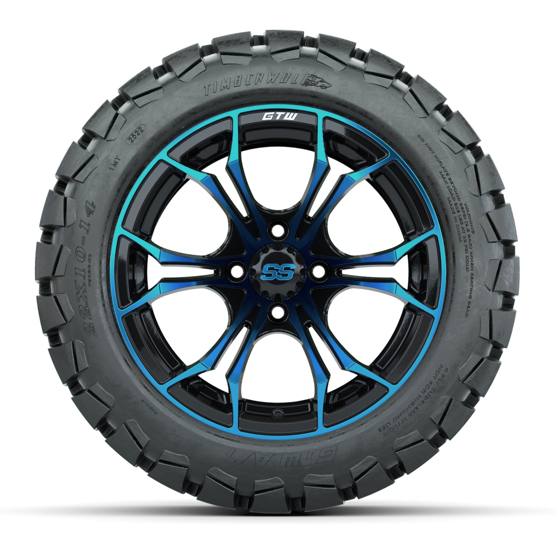 GTW Spyder Blue/Black 14 in Wheels with 22x10-14 GTW Timberwolf All-Terrain Tires – Full Set