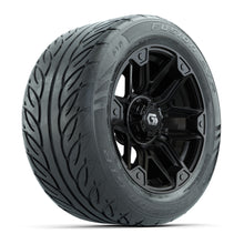 GTW® Graffiti Gloss Black 14 in Wheels with 255/45-R14 Fusion GTR Steel Belt Radial Street Tires – Full Set
