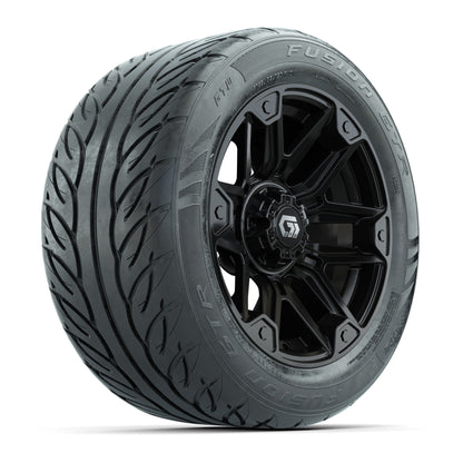 GTW® Graffiti Gloss Black 14 in Wheels with 255/45-R14 Fusion GTR Steel Belt Radial Street Tires – Full Set