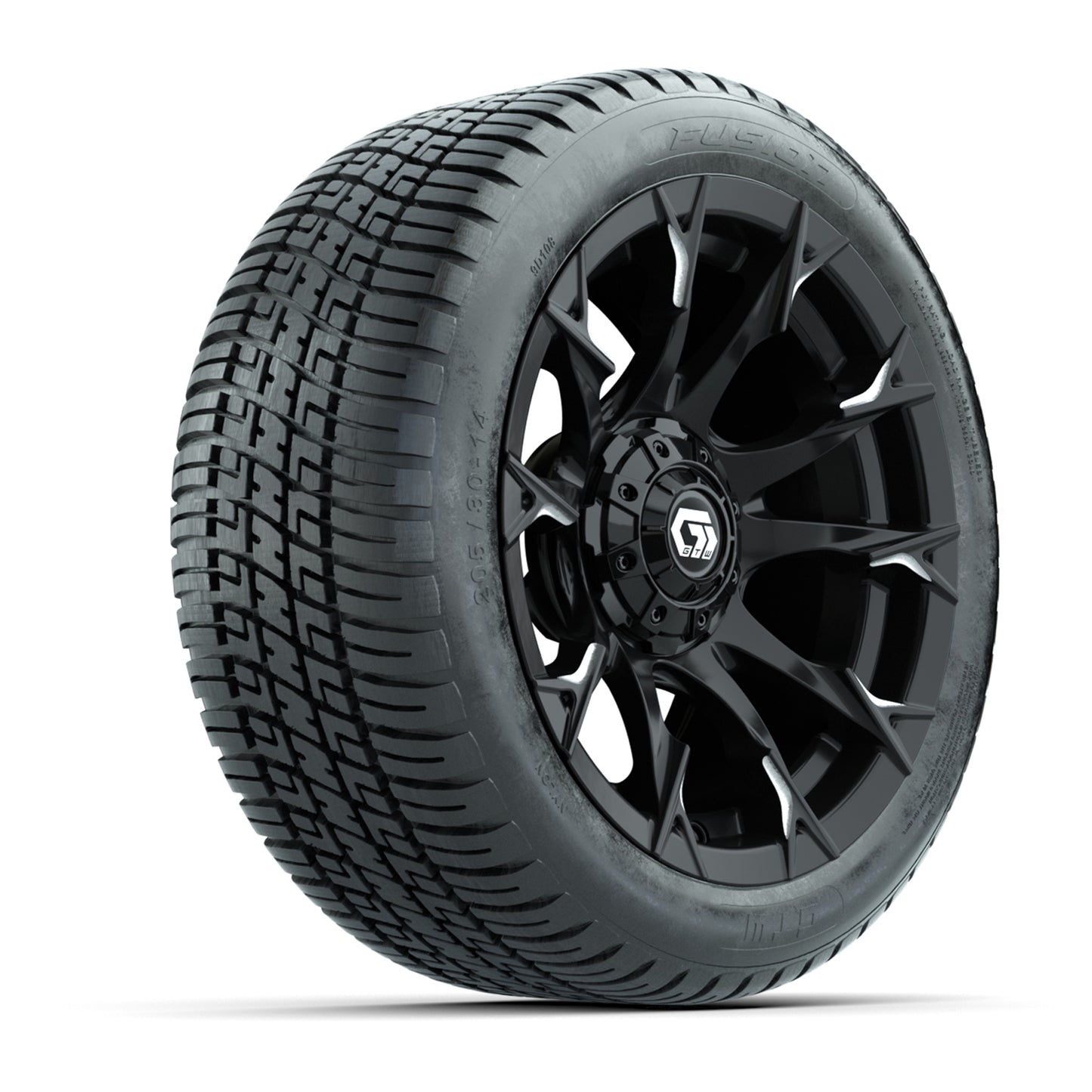 GTW® Diablo Gloss Black/Machined 14 in Wheels with 205/30-14 Fusion Street Tires – Full Set