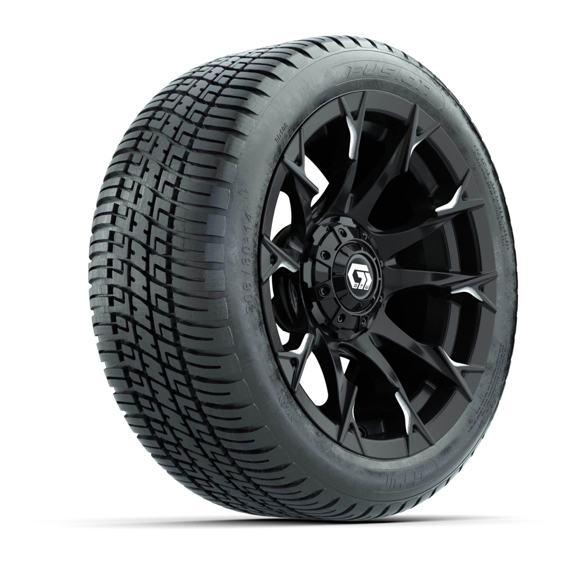 GTW® Diablo Gloss Black/Machined 14 in Wheels with 205/30-14 Fusion Street Tires – Full Set