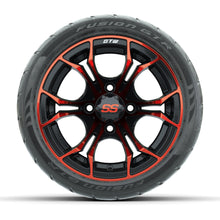 GTW® Spyder Black/Red 12 in Wheels with 215/40-R12 Fusion GTR Steel Belt Radial Street Tires – Full Set