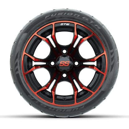 GTW® Spyder Black/Red 12 in Wheels with 215/40-R12 Fusion GTR Steel Belt Radial Street Tires – Full Set