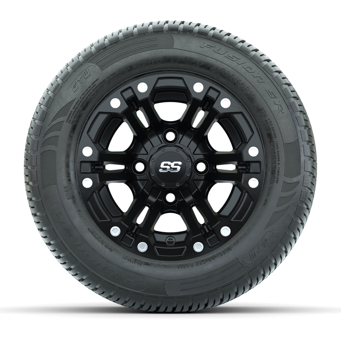 GTW Specter Matte Black 10 in Wheels with 205/50-R10 Fusion S/R Radial Steel Belt Street Tires – Full Set