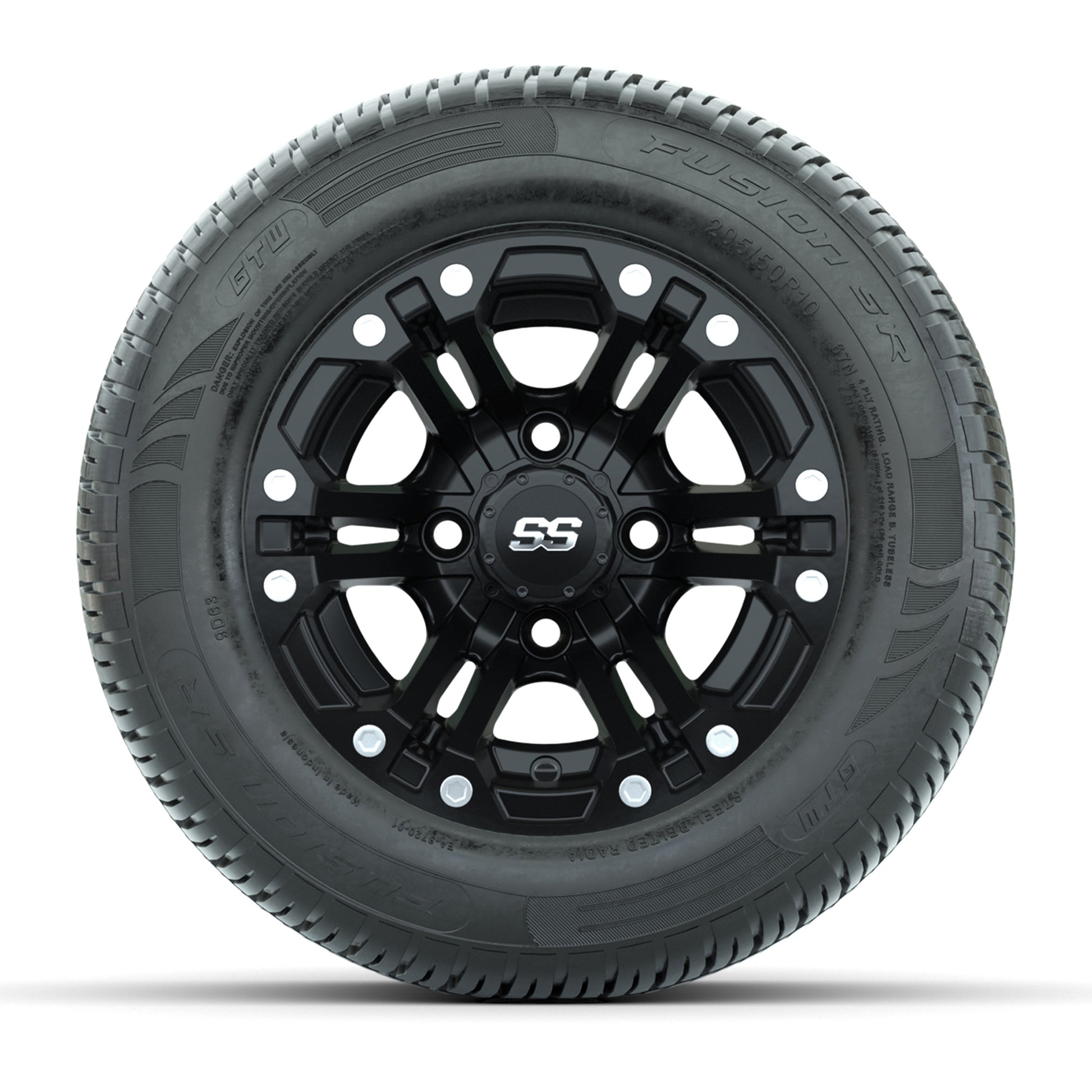 GTW Specter Matte Black 10 in Wheels with 205/50-R10 Fusion S/R Radial Steel Belt Street Tires – Full Set