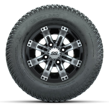 GTW Tempest Black/Machined 10 in Wheels with 20x10-10 S-Pattern Terra Pro Street Tires – Full Set