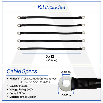 Club Car DS & Yamaha G2/G8/G9 36V 4-Gauge Battery Cable Set