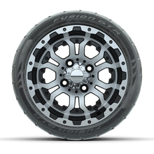 GTW® Omega Black/Machined 12 in Wheels with 215/40-R12 Fusion GTR Steel Belt Radial Street Tires - Full Set