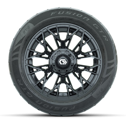 GTW® Stellar Black 14 in Wheels with 255/45-R14 Fusion GTR Steel Belt Radial Street Tires – Full Set