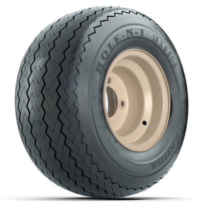 Set of (4) 8 in Beige Steel Wheels with 18 in Kenda Hole-N-1 Tires