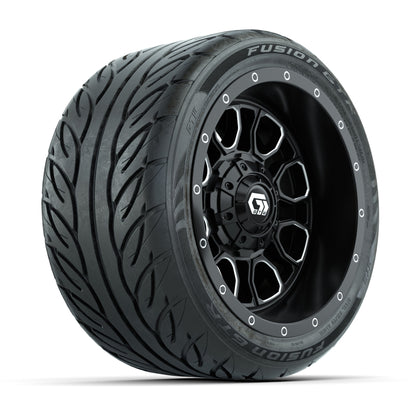 GTW® Volt Black/Machined 12 in Wheels with 215/40-R12 Fusion GTR Steel Belt Radial Street Tires – Full Set
