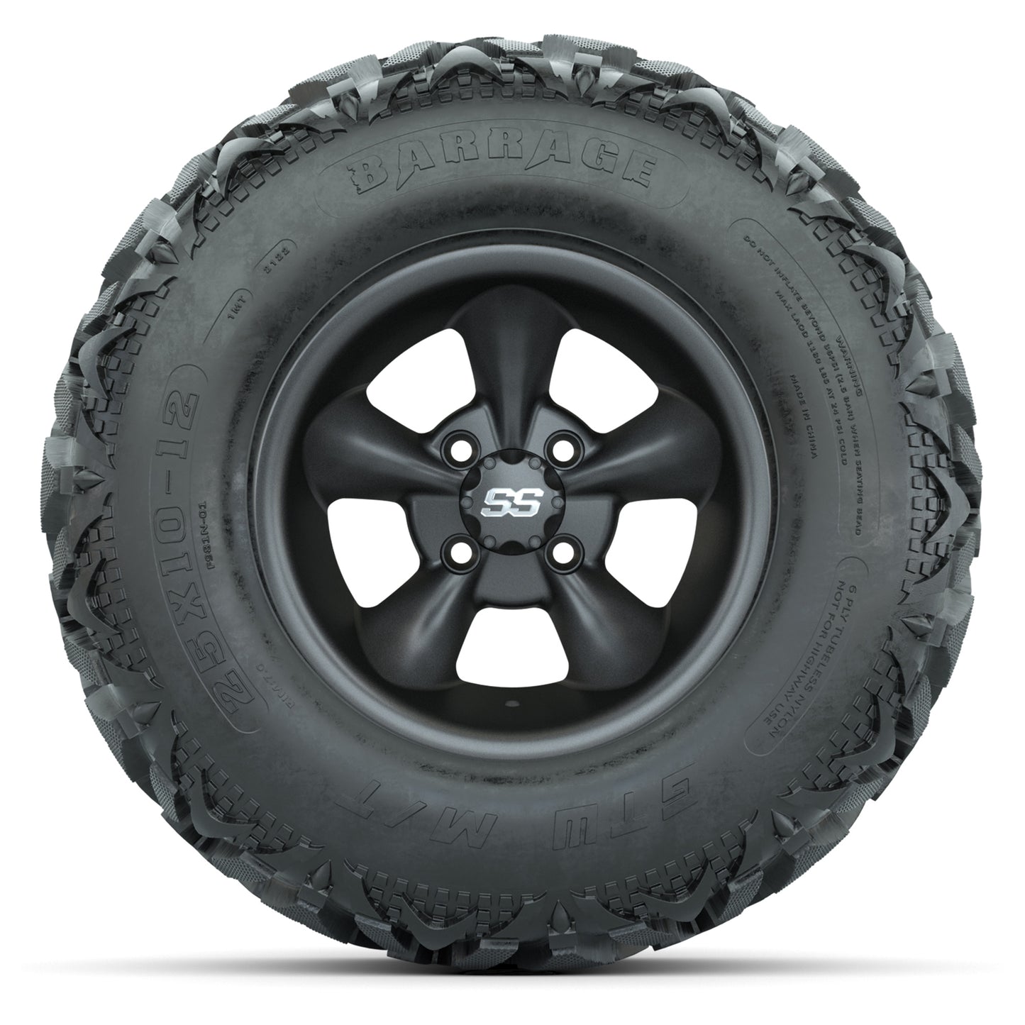 GTW® Godfather Matte Gray 12 in Wheels with 25X10-12 Barrage Mud Tires – Full Set