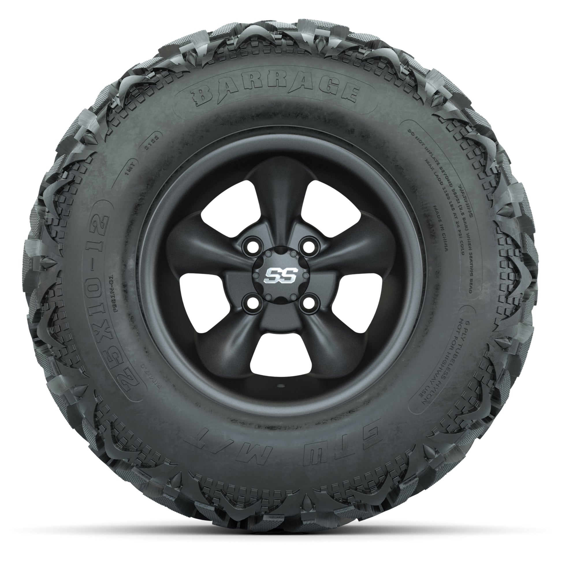 GTW® Godfather Matte Gray 12 in Wheels with 25X10-12 Barrage Mud Tires – Full Set