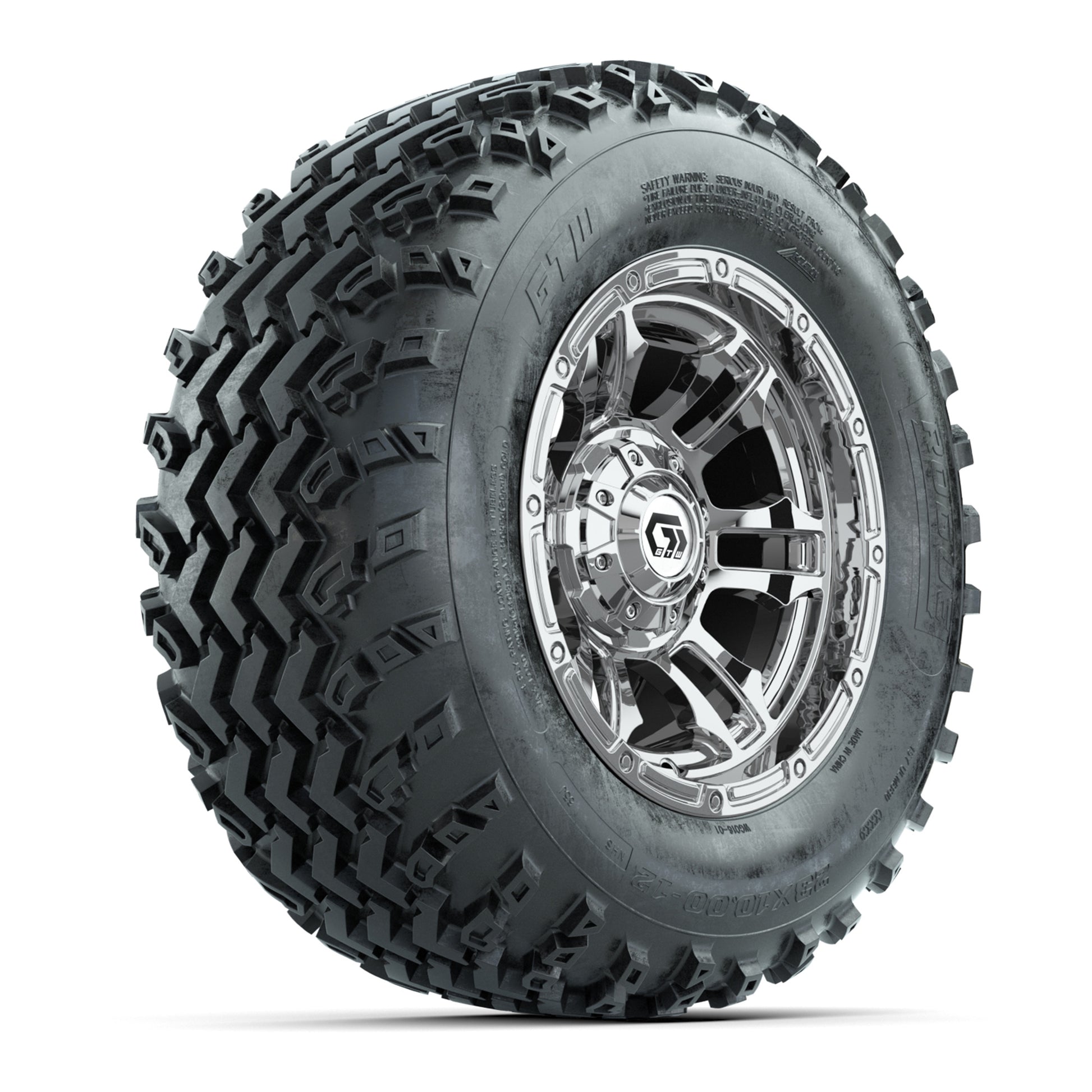 GTW® Shogun Chrome 12 in Wheels with 23X10.00-12 Rogue All-Terrain Tires – Full Set