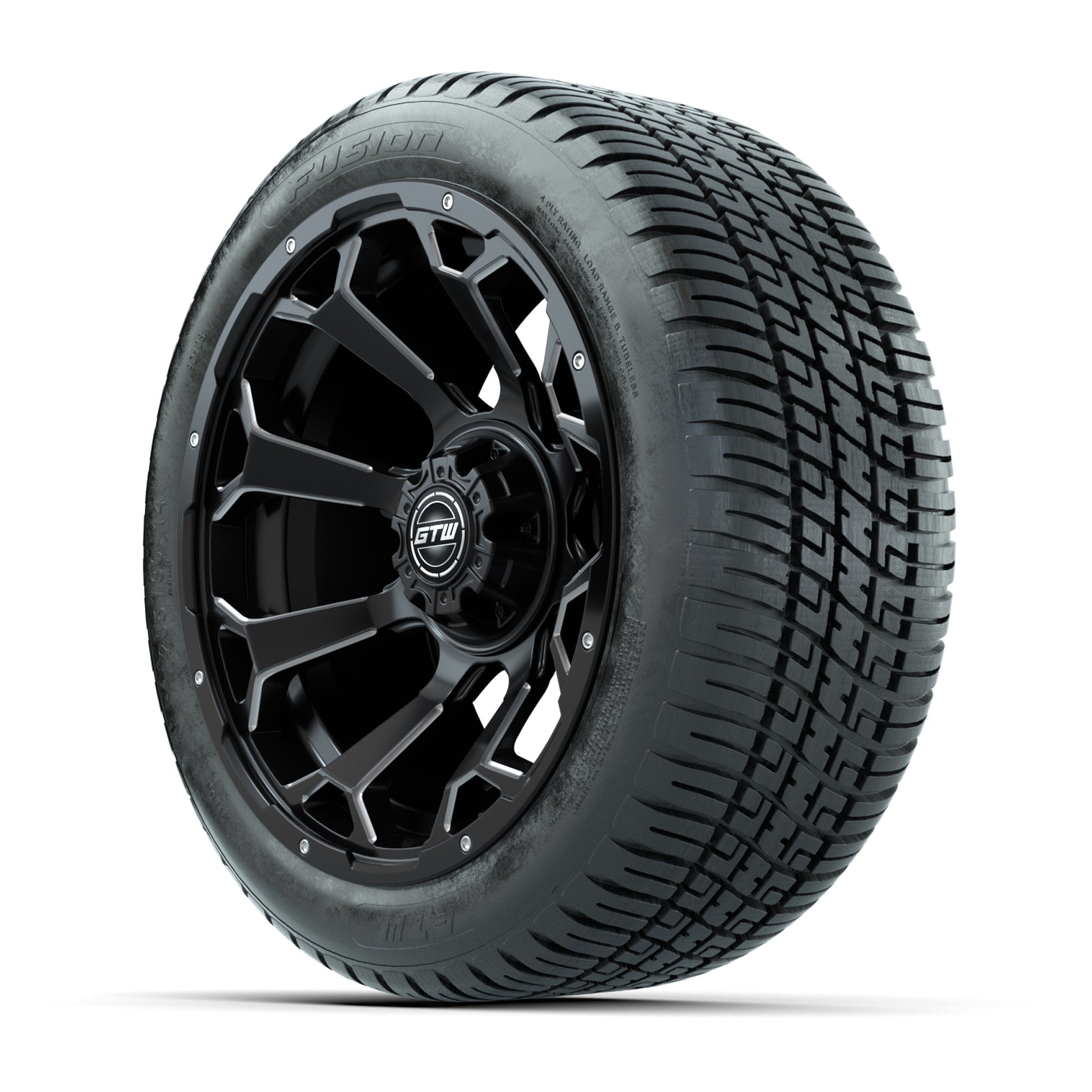 GTW® Raven Matte Black/Ball Milled 14 in Wheels with 205/30-R14 Fusion Street Tires – Full Set