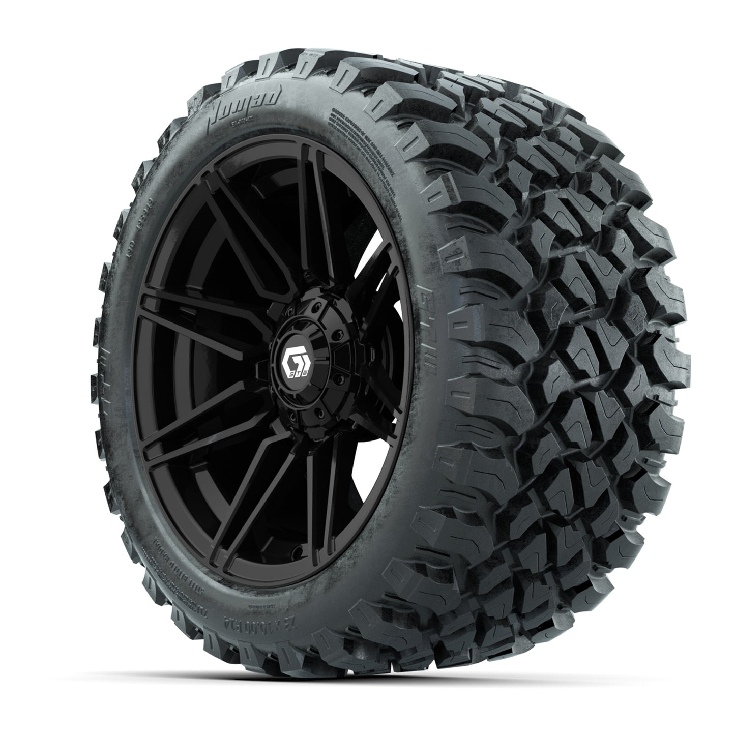 GTW® Stealth Black/Machined 14 in Wheels with 23X10-R14 Nomad Steel Belt Radial All-Terrain Tires – Full Set