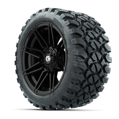 GTW® Stealth Black/Machined 14 in Wheels with 23X10-R14 Nomad Steel Belt Radial All-Terrain Tires – Full Set