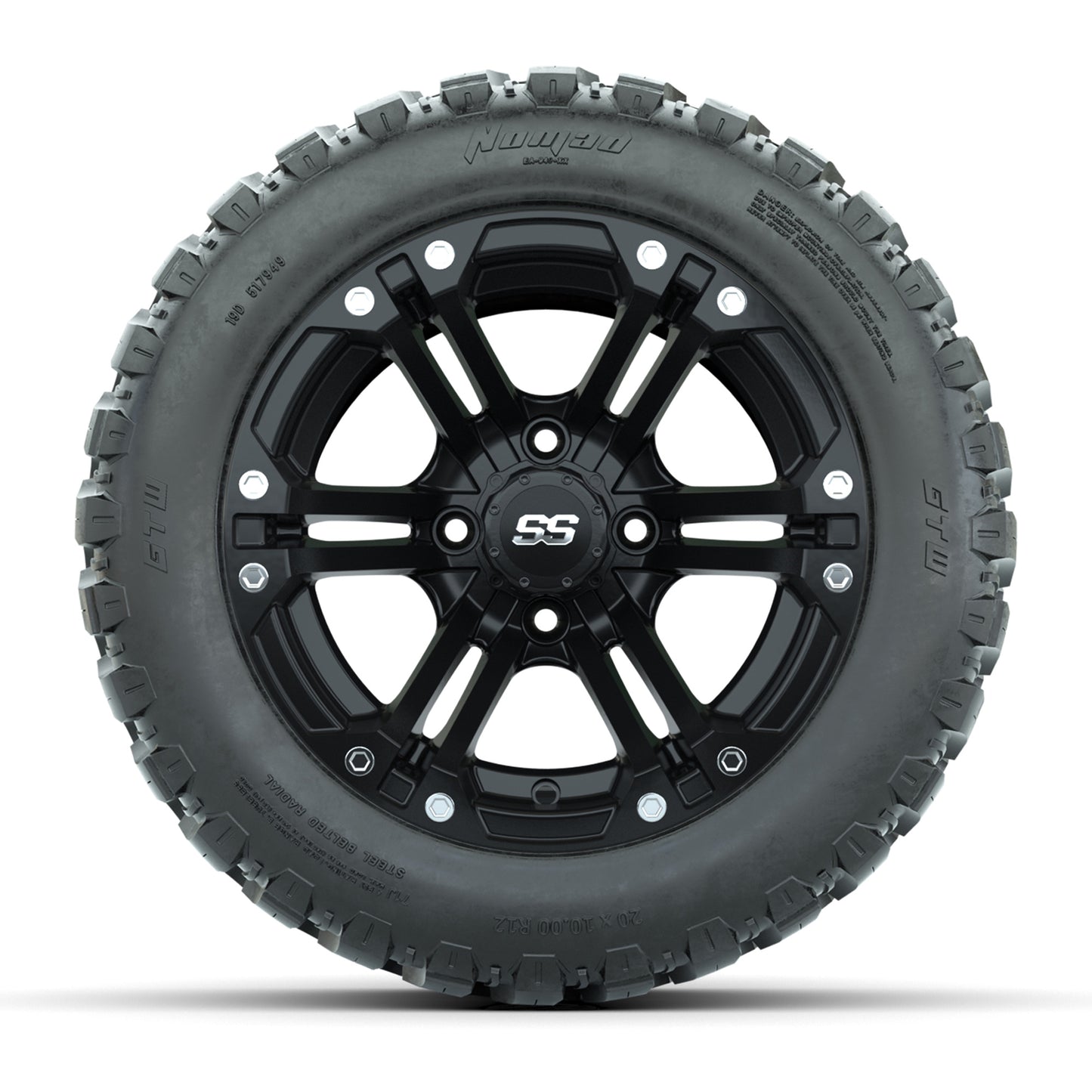 GTW® Specter Matte Black 12 in Wheels with 20X10-12 Nomad Steel Belt Radial All-Terrain Tires – Full Set