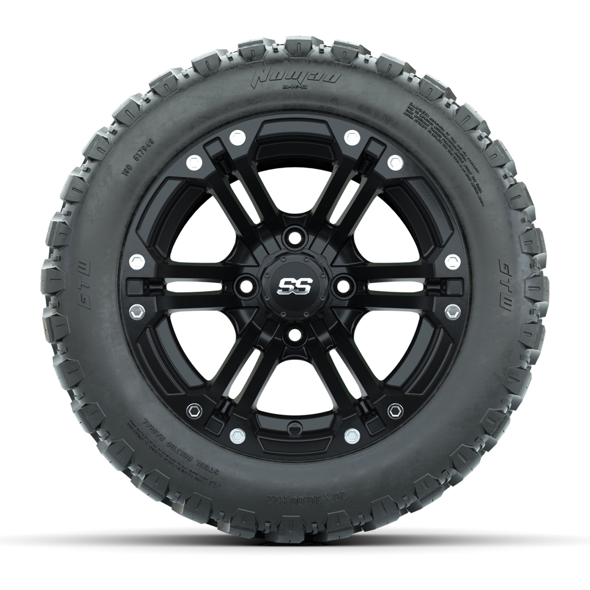 GTW® Specter Matte Black 12 in Wheels with 20X10-12 Nomad Steel Belt Radial All-Terrain Tires – Full Set