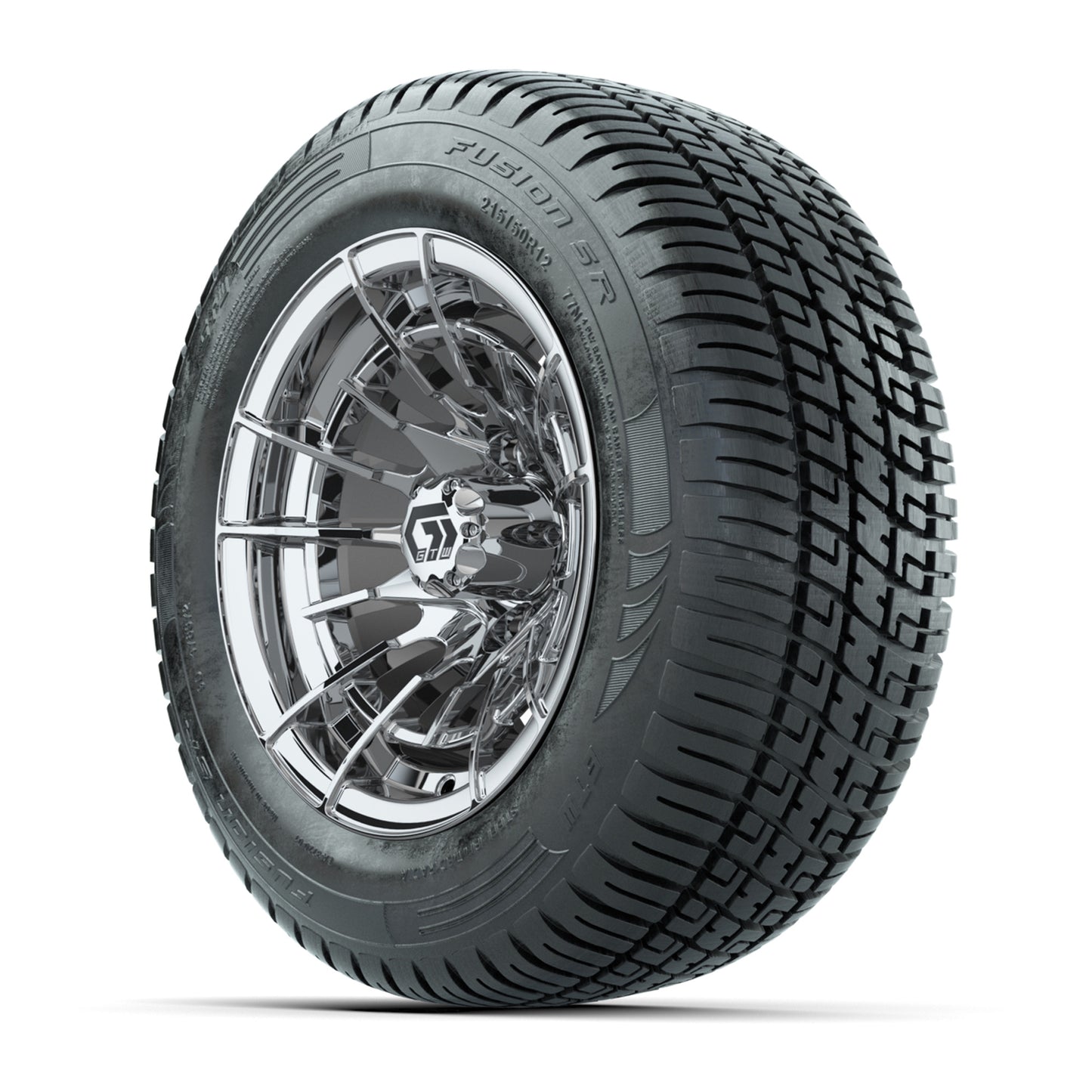 GTW® Boost Chrome 12 in Wheels with 215/50-R12 Fusion S/R Steel Belt Radial Tires – Full Set
