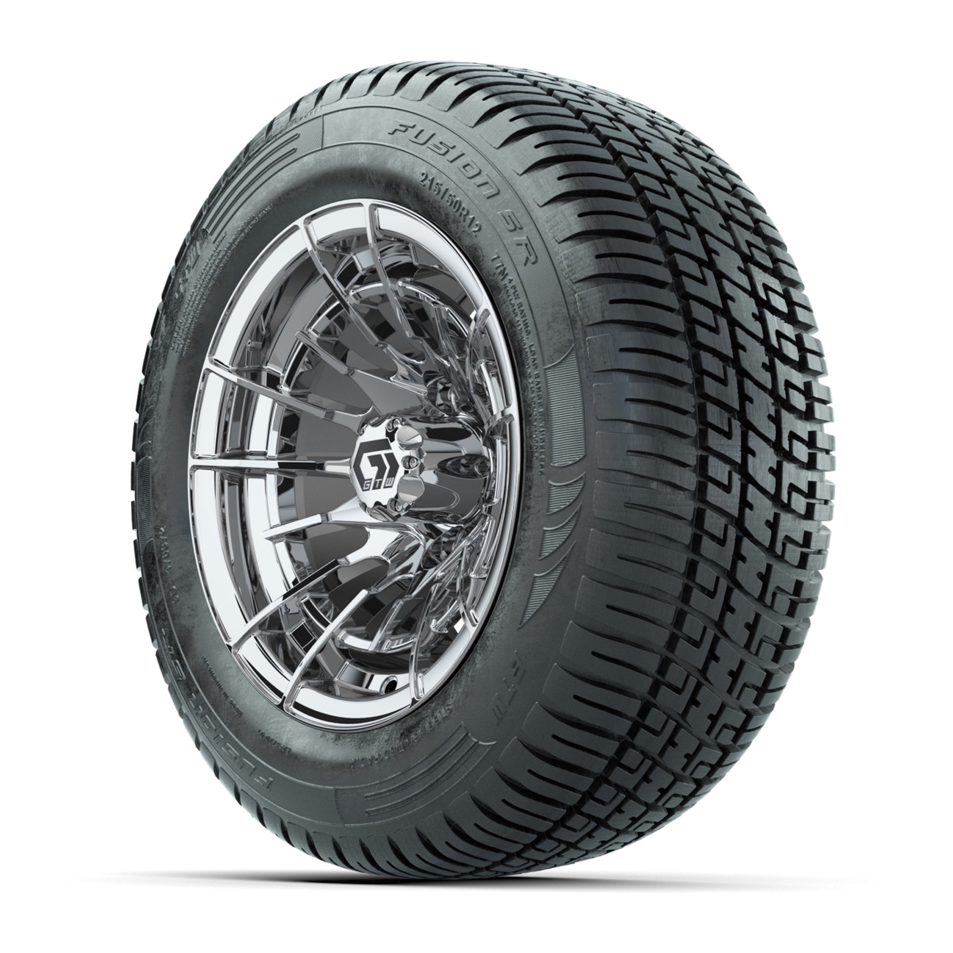 GTW® Boost Chrome 12 in Wheels with 215/50-R12 Fusion S/R Steel Belt Radial Tires – Full Set