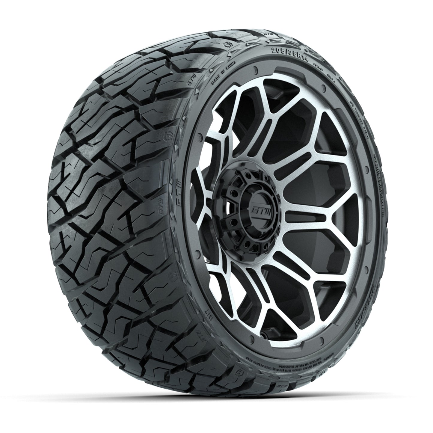 GTW® Bravo Matte Gray/Machined 14 in Wheels with 205/35-R14 Maverick Low-Profile All-Terrain Tires - Full Set