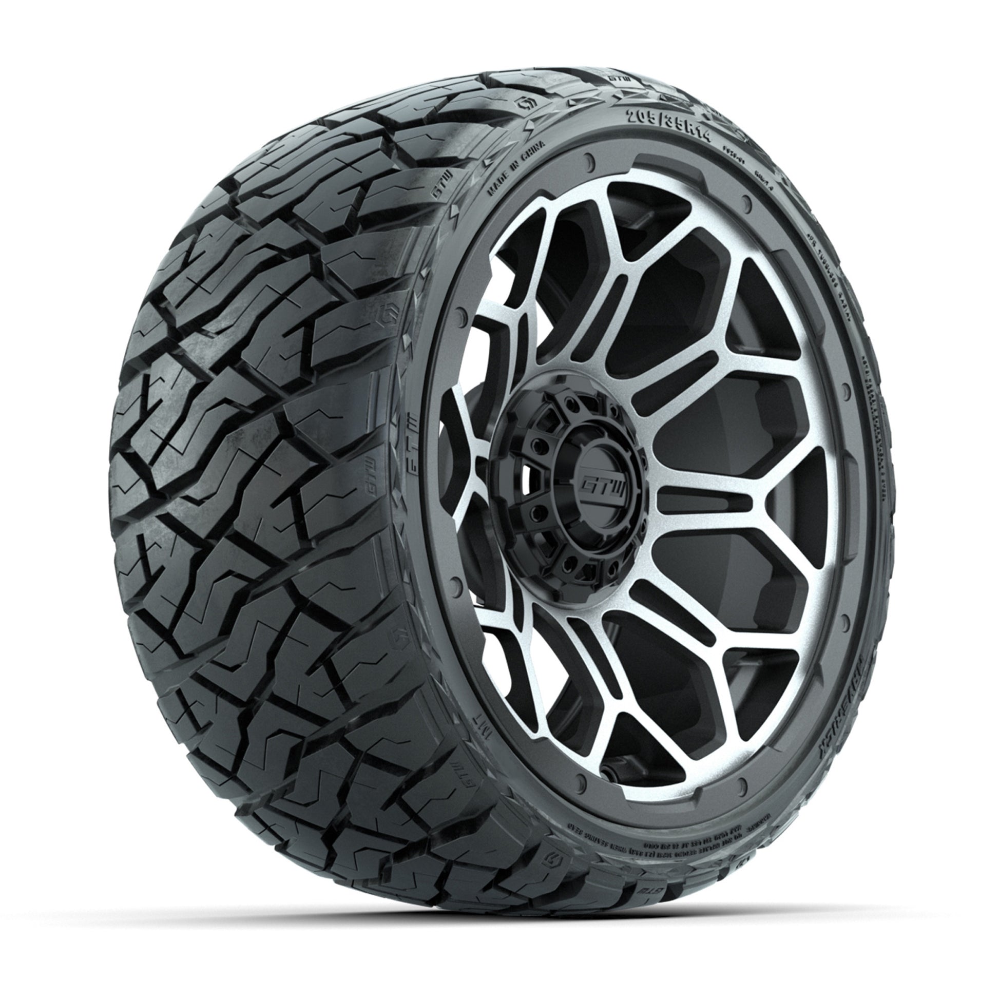 GTW® Bravo Matte Gray/Machined 14 in Wheels with 205/35-R14 Maverick Low-Profile All-Terrain Tires - Full Set