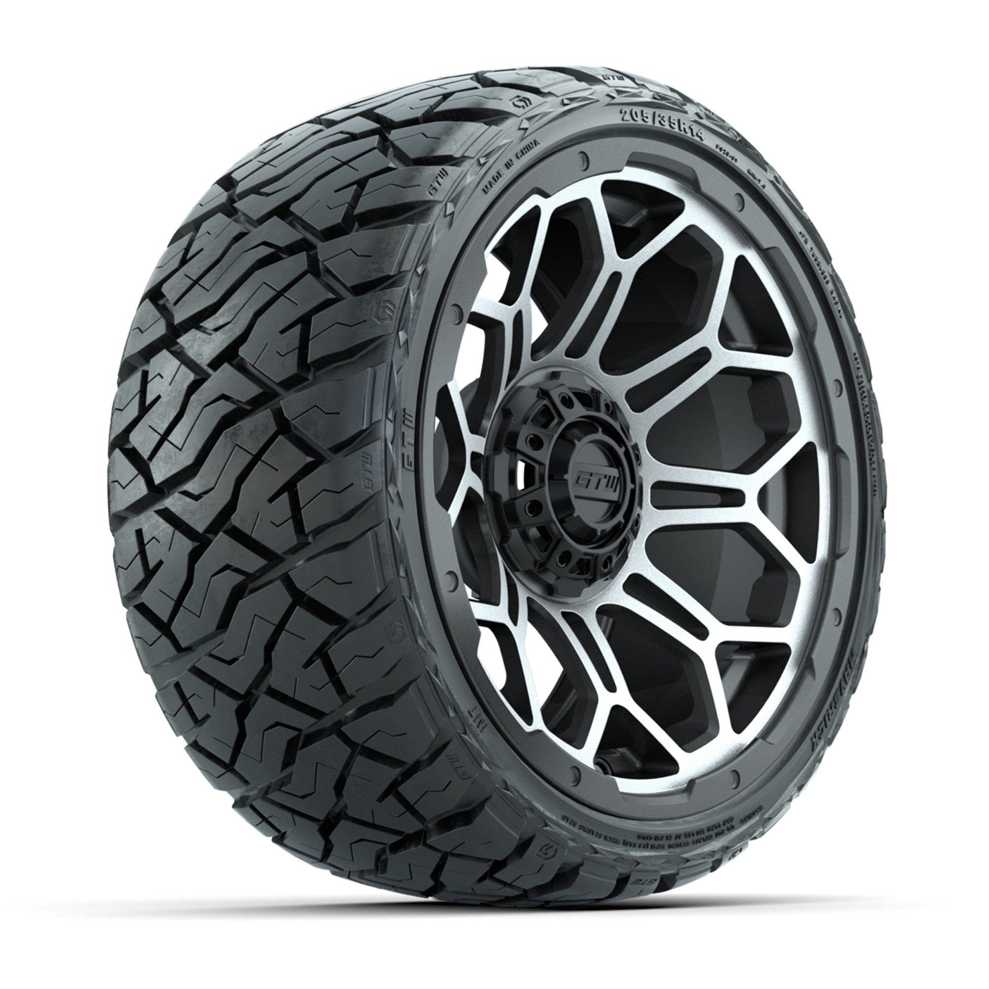 GTW® Bravo Matte Gray/Machined 14 in Wheels with 205/35-R14 Maverick Low-Profile All-Terrain Tires - Full Set