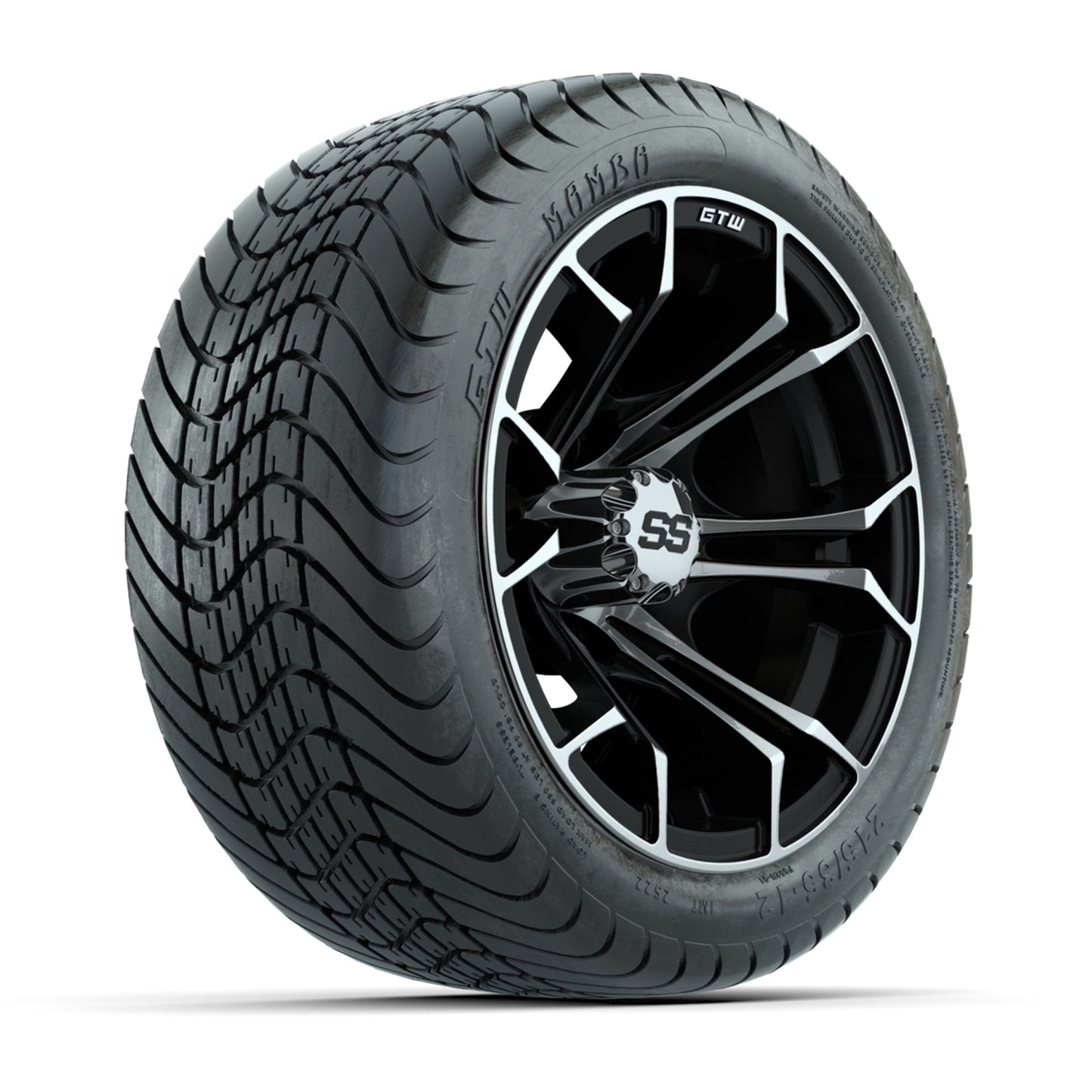 GTW Spyder Black and Machined 12 in Wheels with 18in Mamba Street Tires – Set of 4
