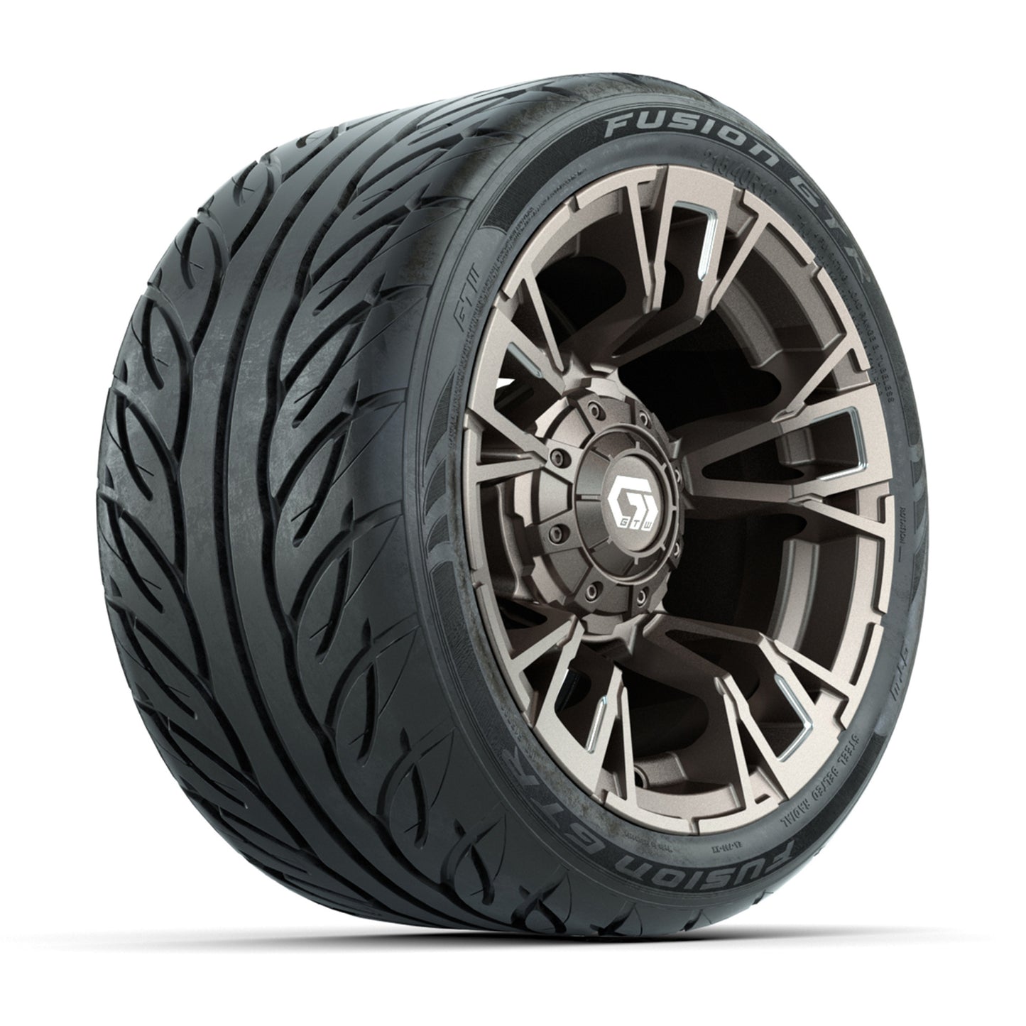 GTW® Vandal Bronze/Machined 12 in Wheels with 215/40-R12 Fusion GTR Steel Belt Radial Street Tires – Full Set