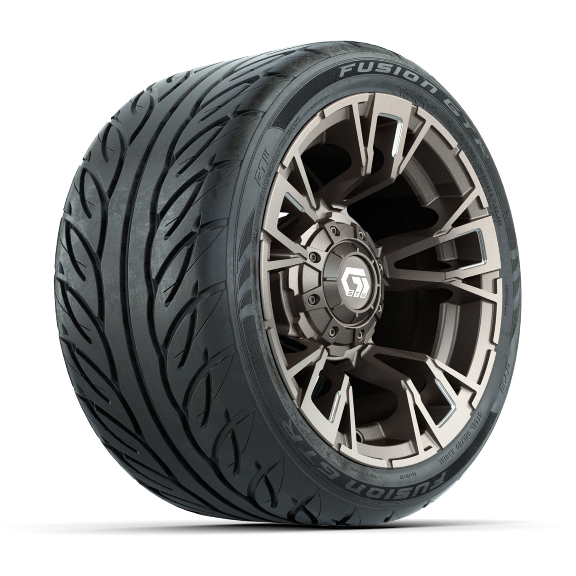 GTW® Vandal Bronze/Machined 12 in Wheels with 215/40-R12 Fusion GTR Steel Belt Radial Street Tires – Full Set
