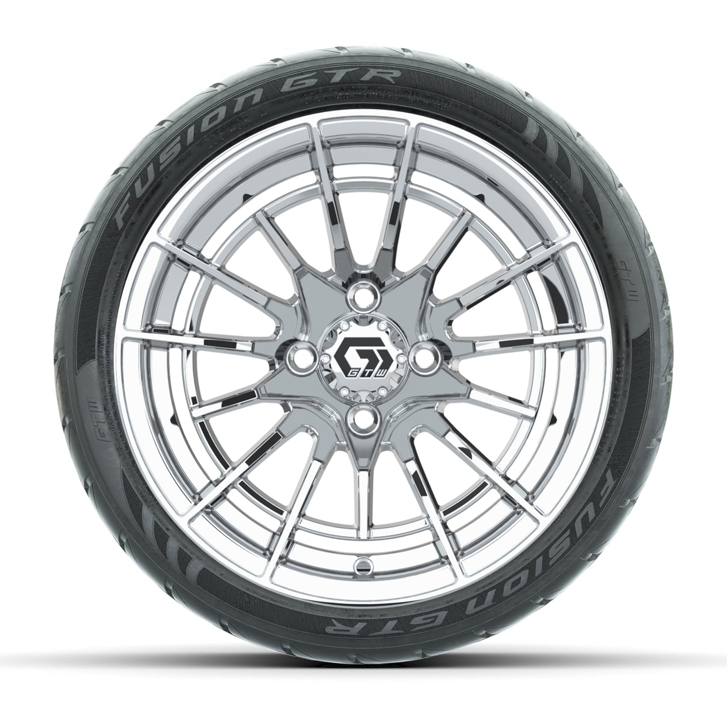 GTW® Boost Chrome 14 in Wheels with 205/40-R14 Fusion GTR Steel Belted Street Tires – Full Set