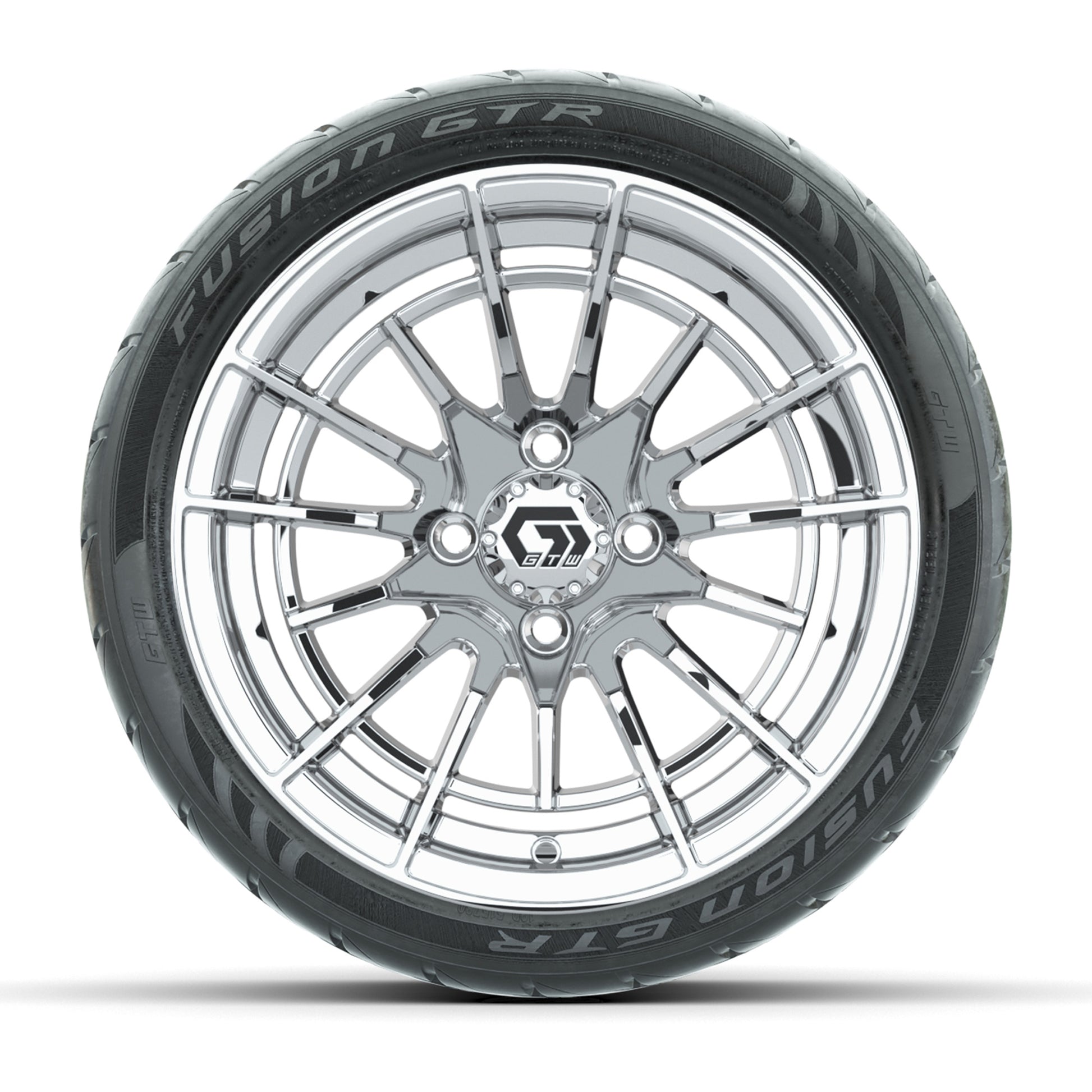 GTW® Boost Chrome 14 in Wheels with 205/40-R14 Fusion GTR Steel Belted Street Tires – Full Set