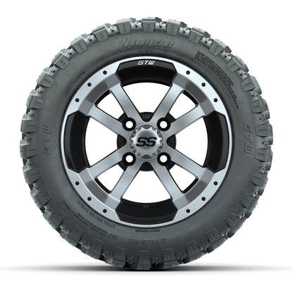 GTW® Storm Trooper Black/Machined 12 in Wheels with 22X11-R12 Nomad Steel Belt Radial All-Terrain Tires - Full Set