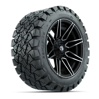GTW® Stealth Gloss Black/Machined 14 in Wheels with 22x10-14 Timberwolf All-Terrain Tires – Full Set
